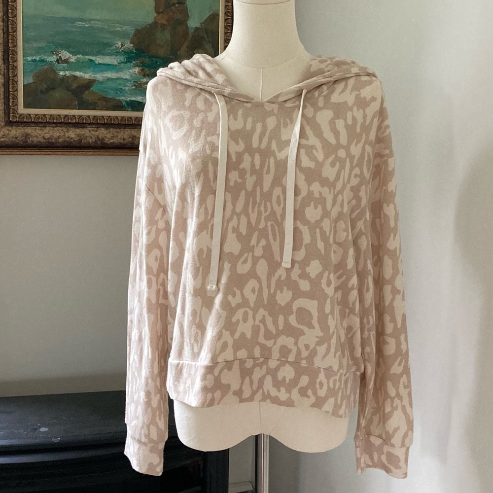 Ruby & Jenna Animal Print Hoodie Beige Tan Women